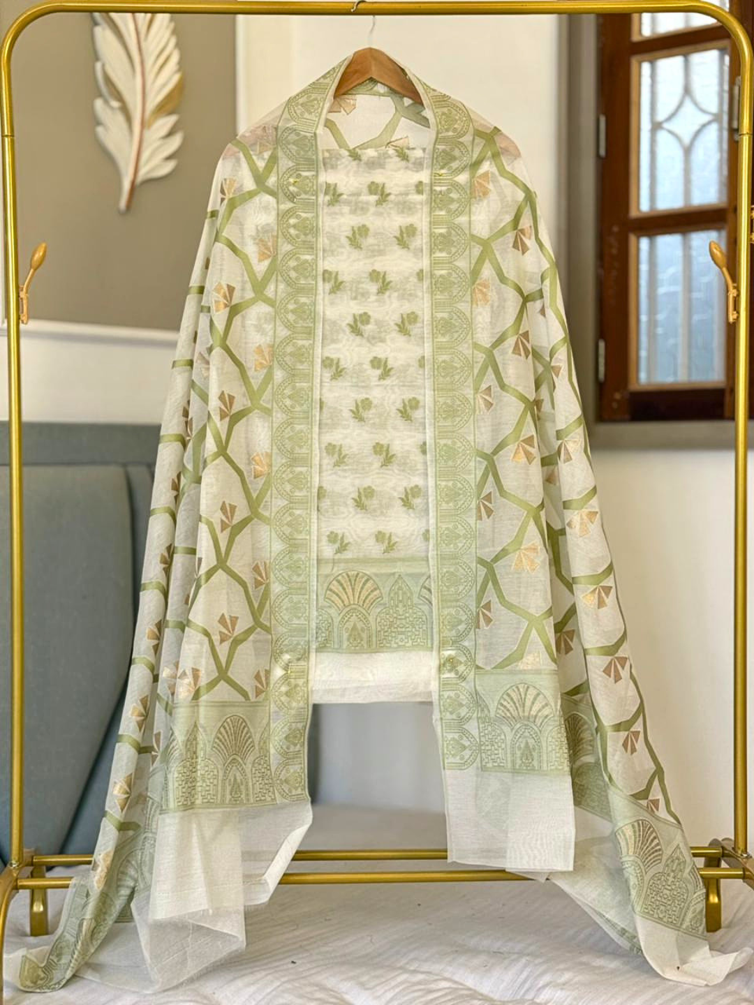 Banarasi Chanderi Cotton Unstitched Suit Set with Dupatta