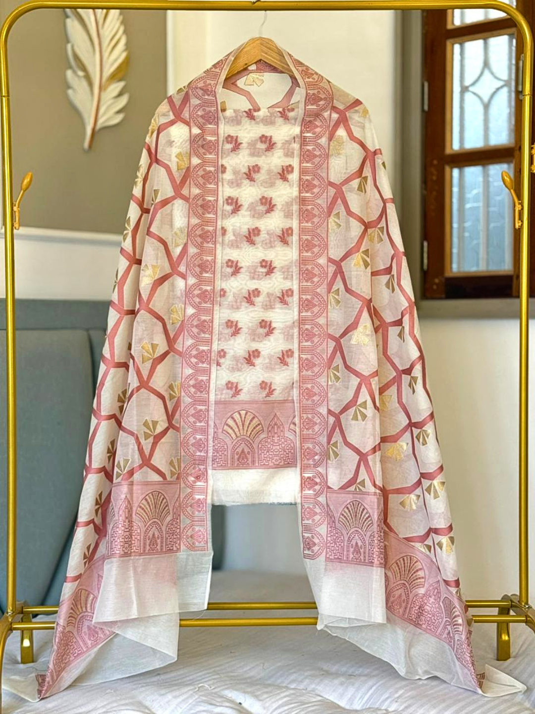 Banarasi Chanderi Cotton Unstitched Suit Set with Dupatta