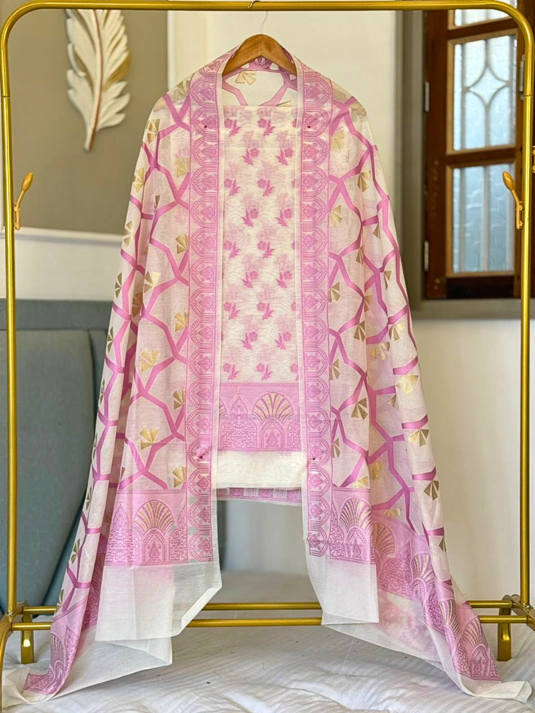 Banarasi Chanderi Cotton Unstitched Suit Set with Dupatta