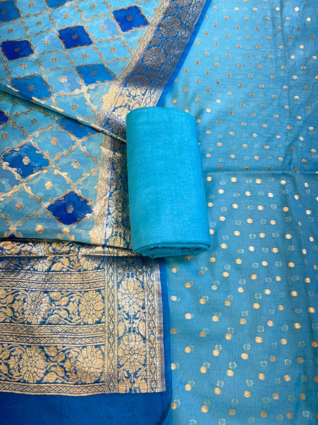 Woven Banarasi Chanderi Cotton Dress Material