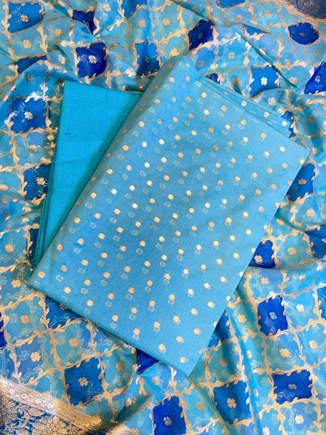 Woven Banarasi Chanderi Cotton Dress Material