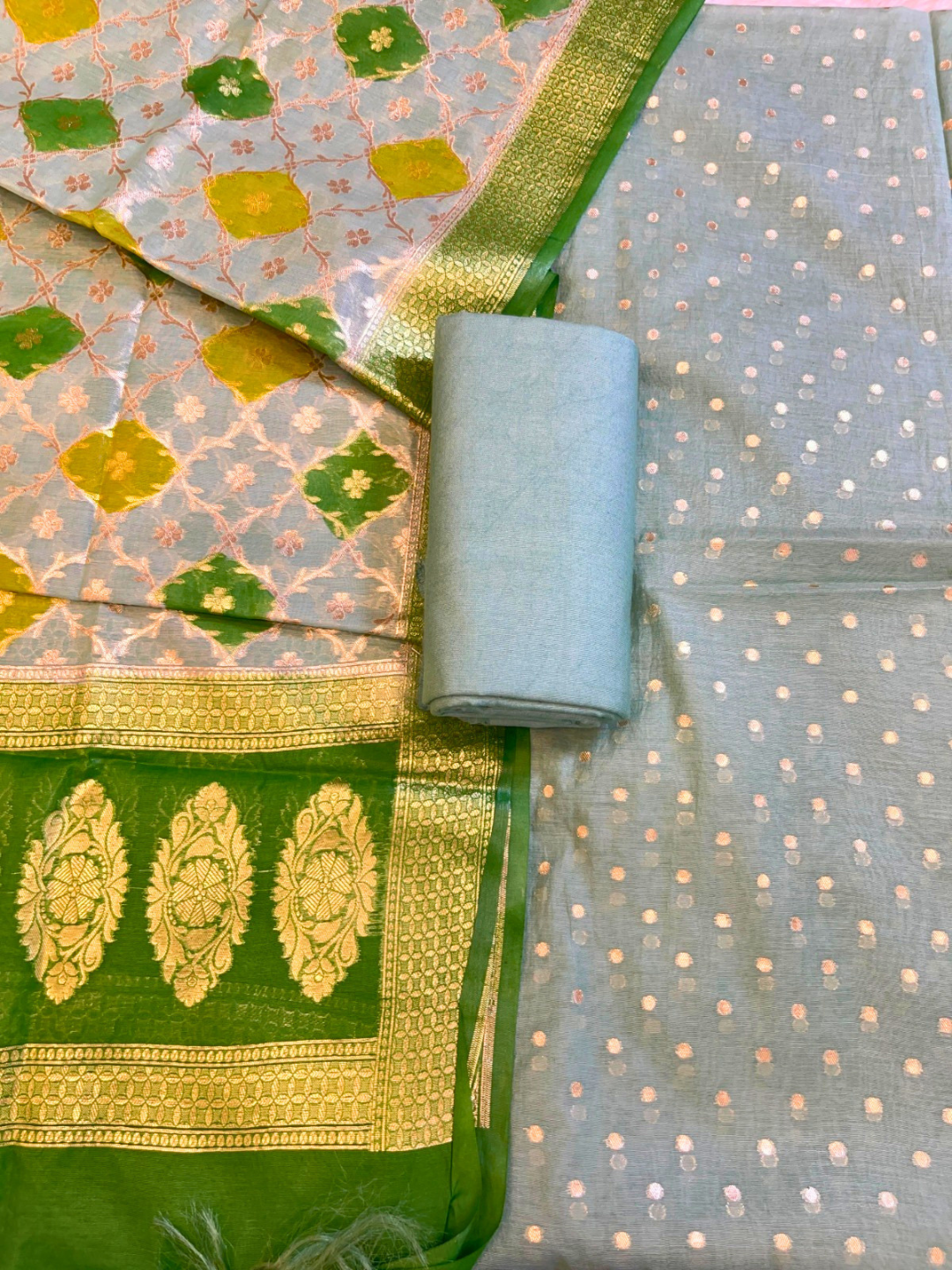 Woven Banarasi Chanderi Cotton Dress Material