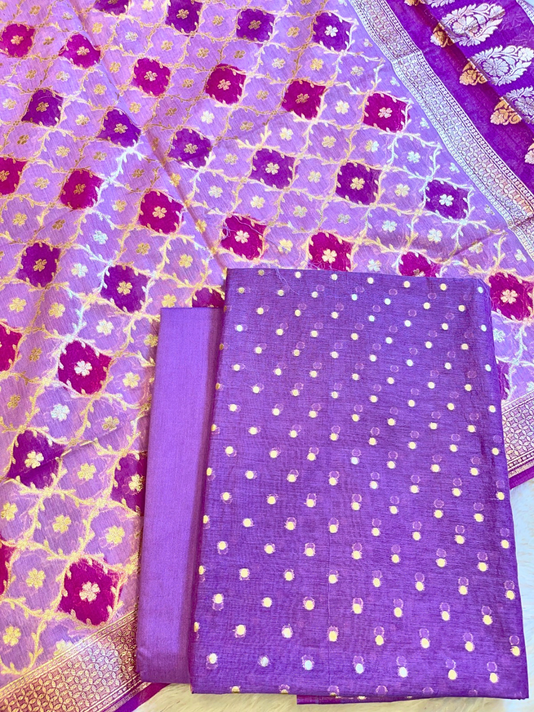 Woven Banarasi Chanderi Cotton Dress Material