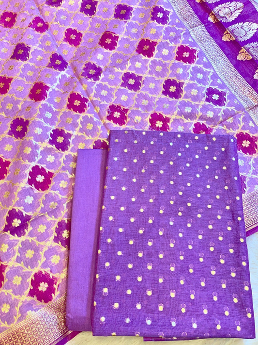 Woven Banarasi Chanderi Cotton Dress Material
