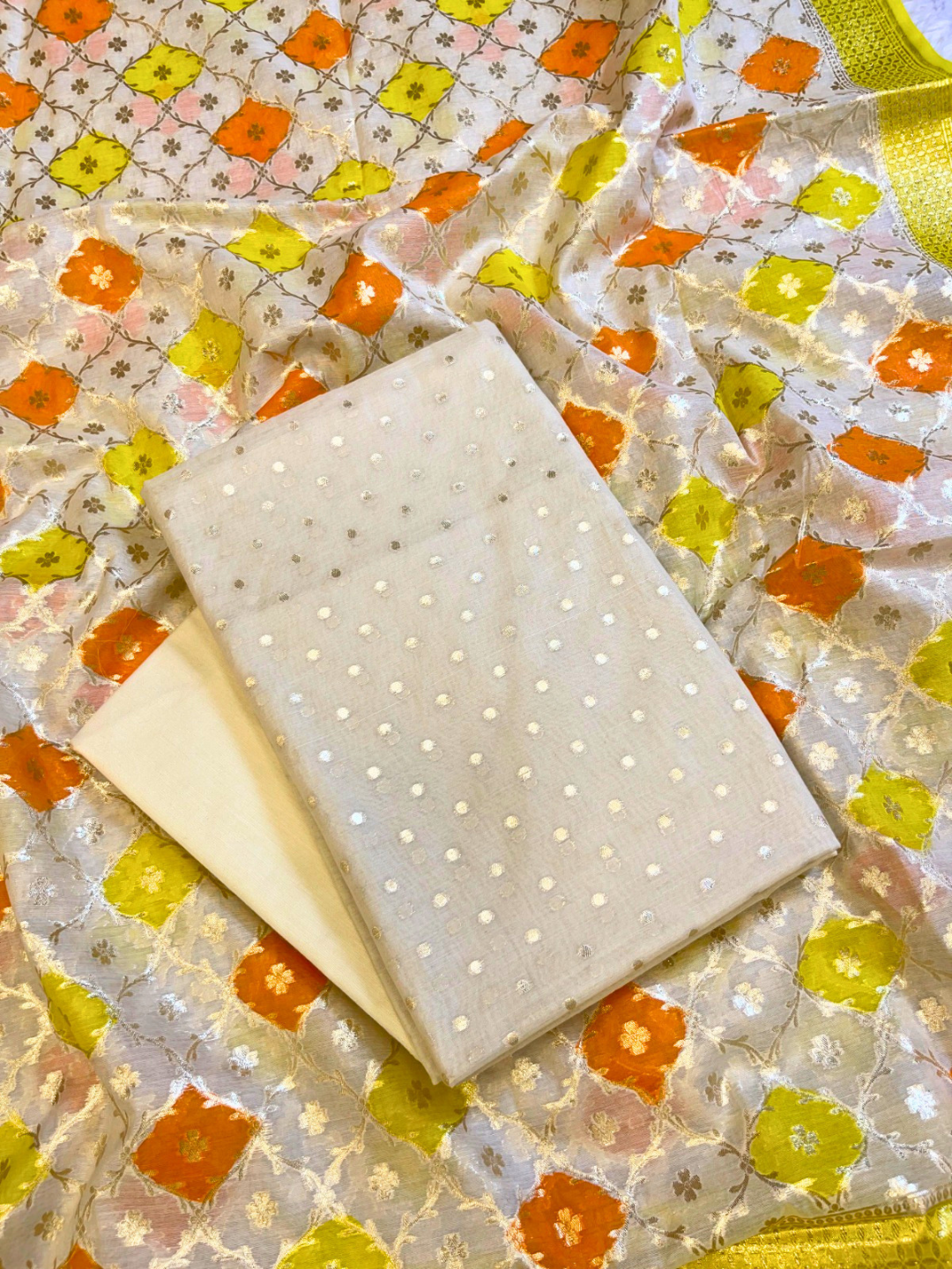 Woven Banarasi Chanderi Cotton Dress Material