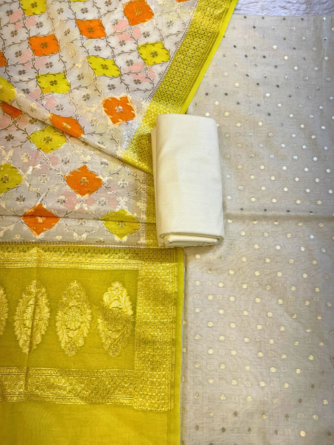 Woven Banarasi Chanderi Cotton Dress Material