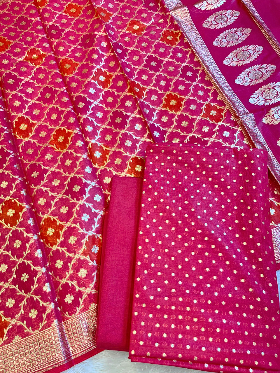 Woven Banarasi Chanderi Cotton Dress Material