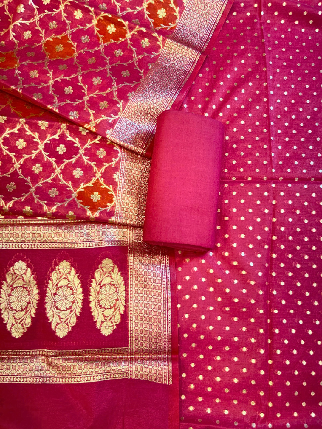 Woven Banarasi Chanderi Cotton Dress Material