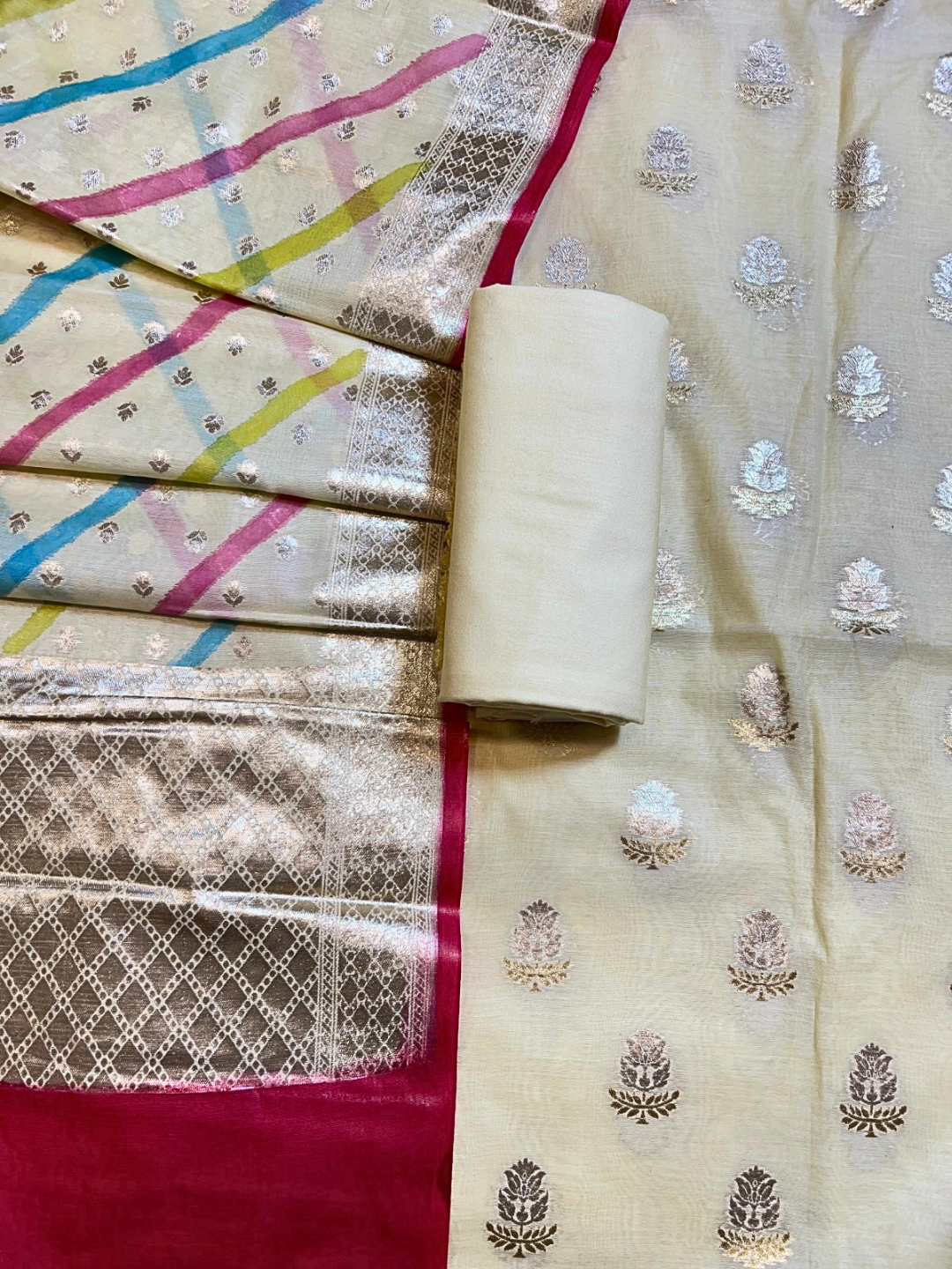 Handwoven Banarasi Chanderi Unstitched Party Wear Dress Material
