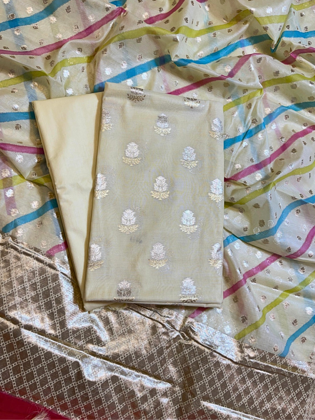 Handwoven Banarasi Chanderi Unstitched Party Wear Dress Material