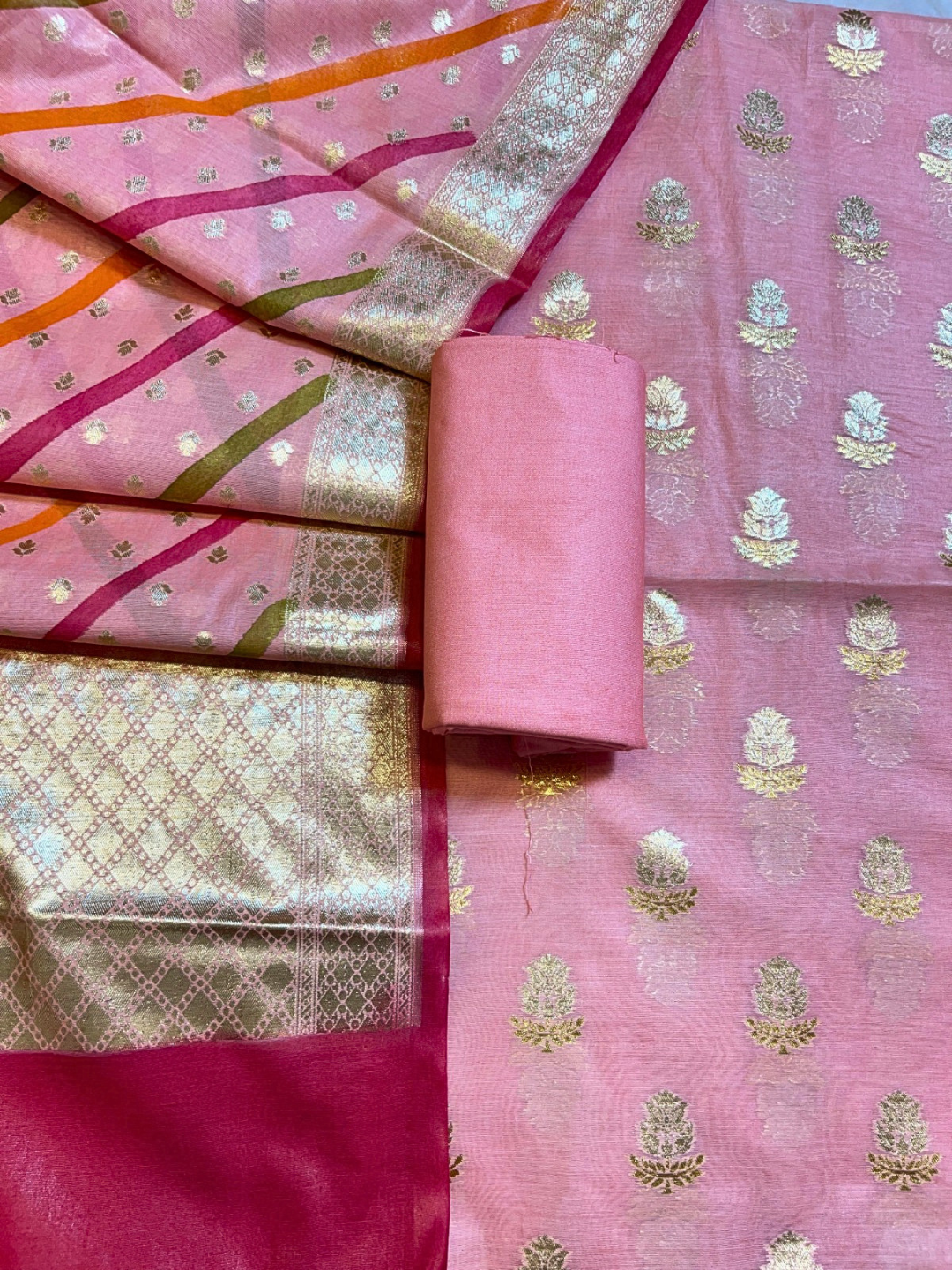 Handwoven Banarasi Chanderi Unstitched Party Wear Dress Material