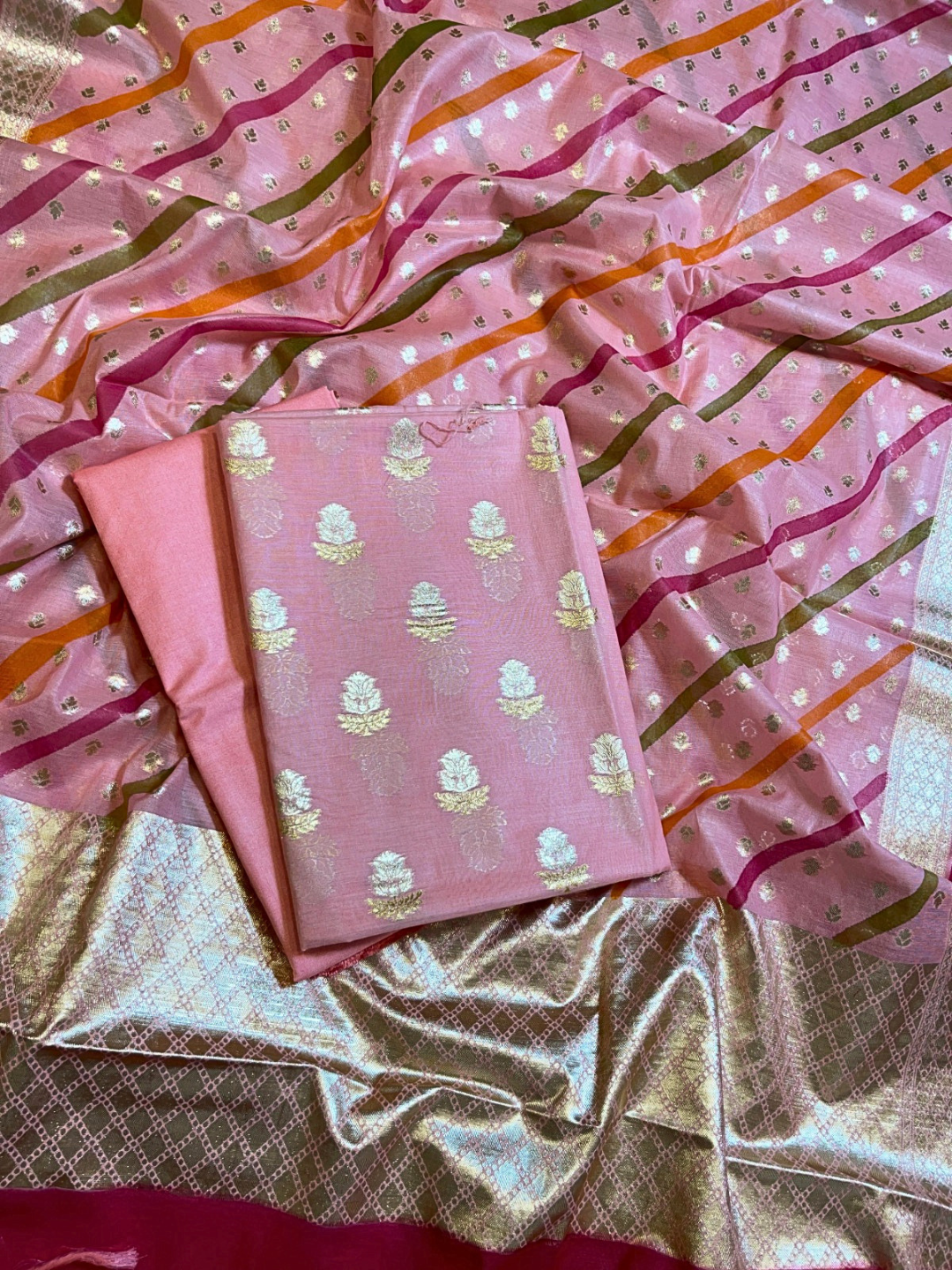 Handwoven Banarasi Chanderi Unstitched Party Wear Dress Material