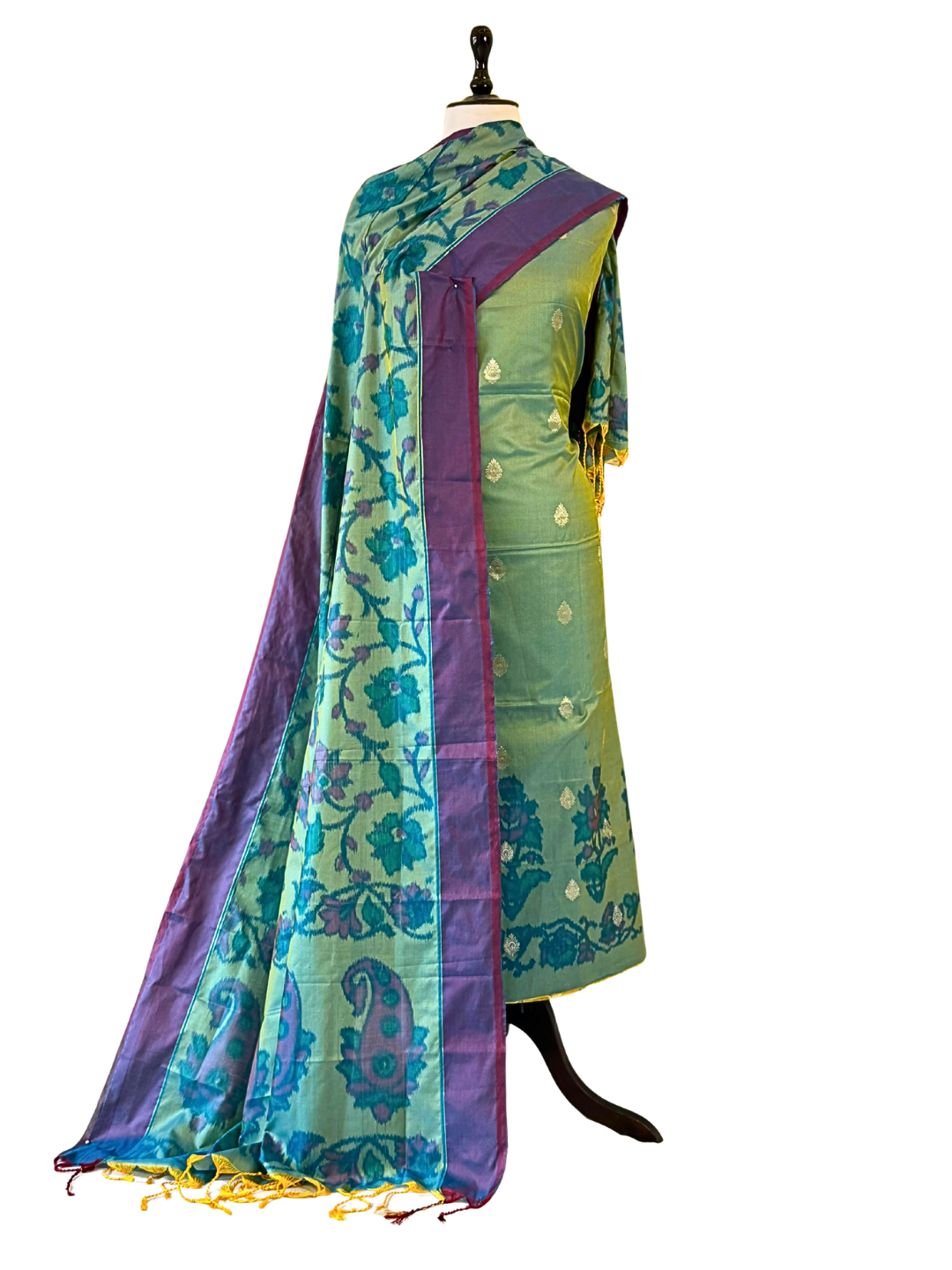 Orange Banarasi Silk Blend Unstitched Salwar Suit Set with Woven Dupatta