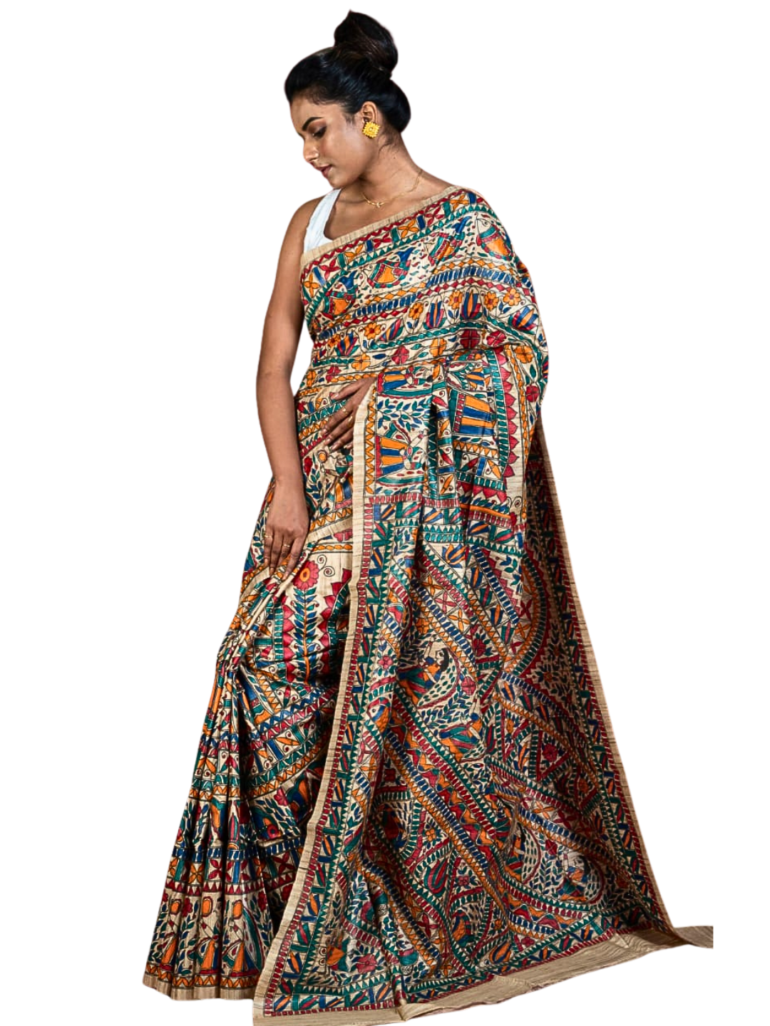 Pure Tussar Silk Madhubani Saree with Matching Blouse Piece