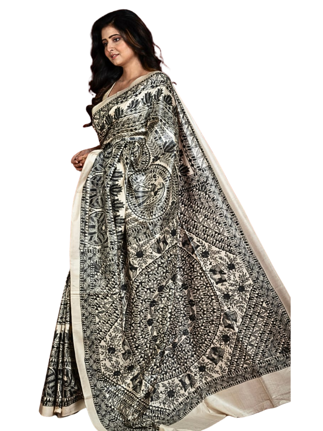Pure Tussar Silk Madhubani Saree with Matching Blouse Piece