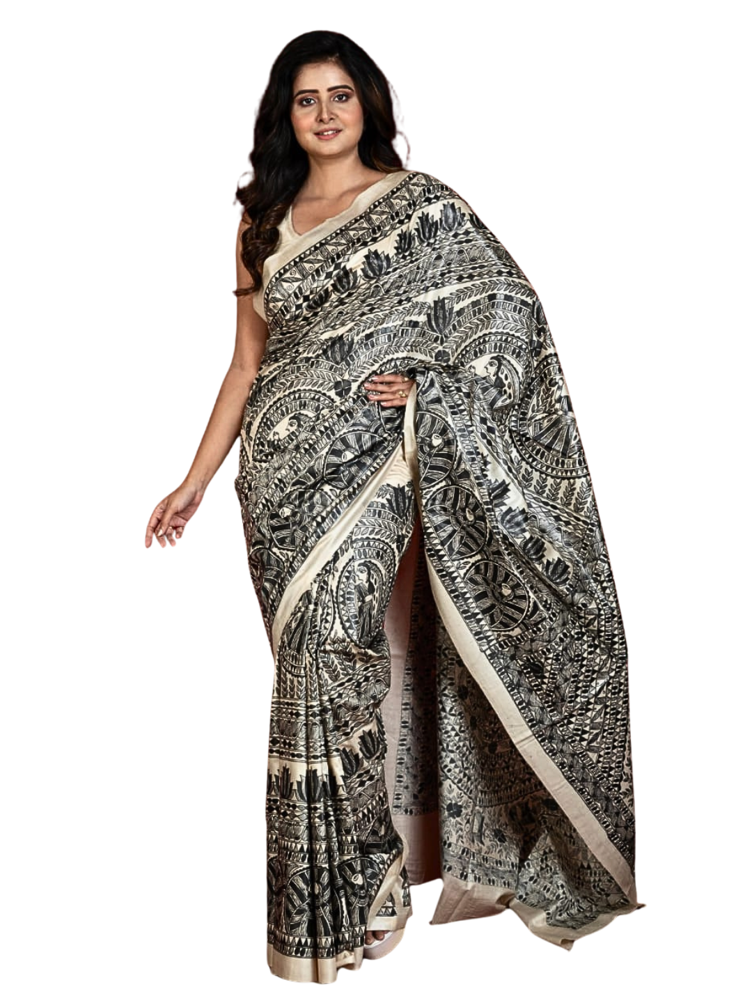 Pure Tussar Silk Madhubani Saree with Matching Blouse Piece
