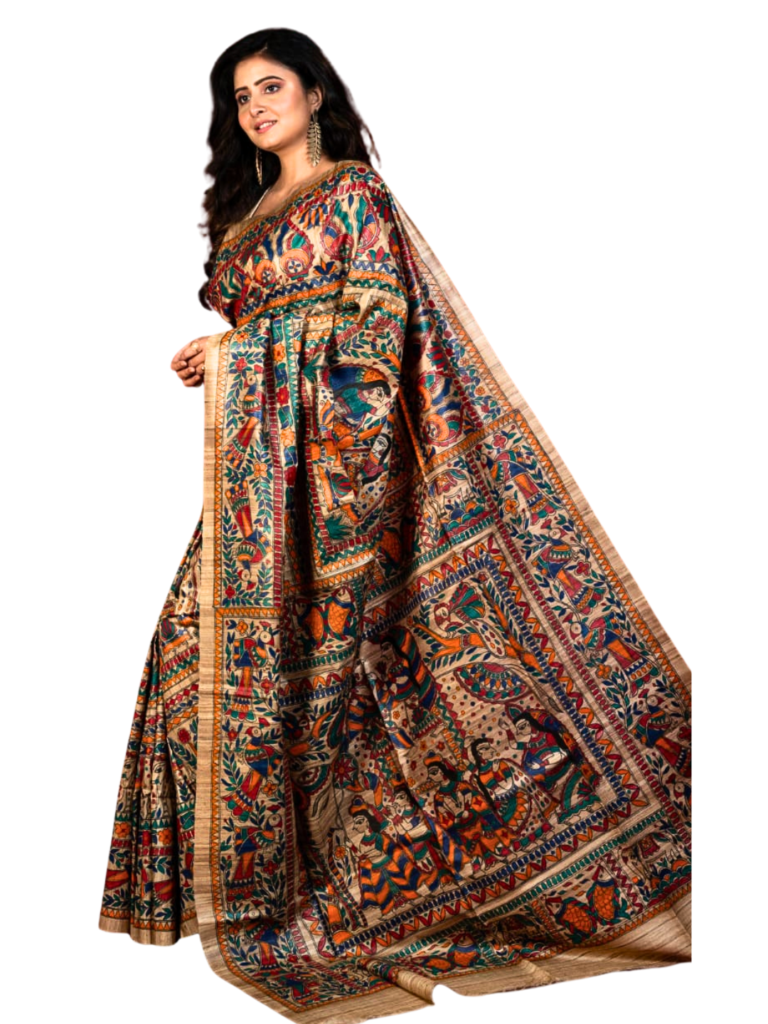 Pure Tussar Silk Madhubani Saree with Matching Blouse Piece