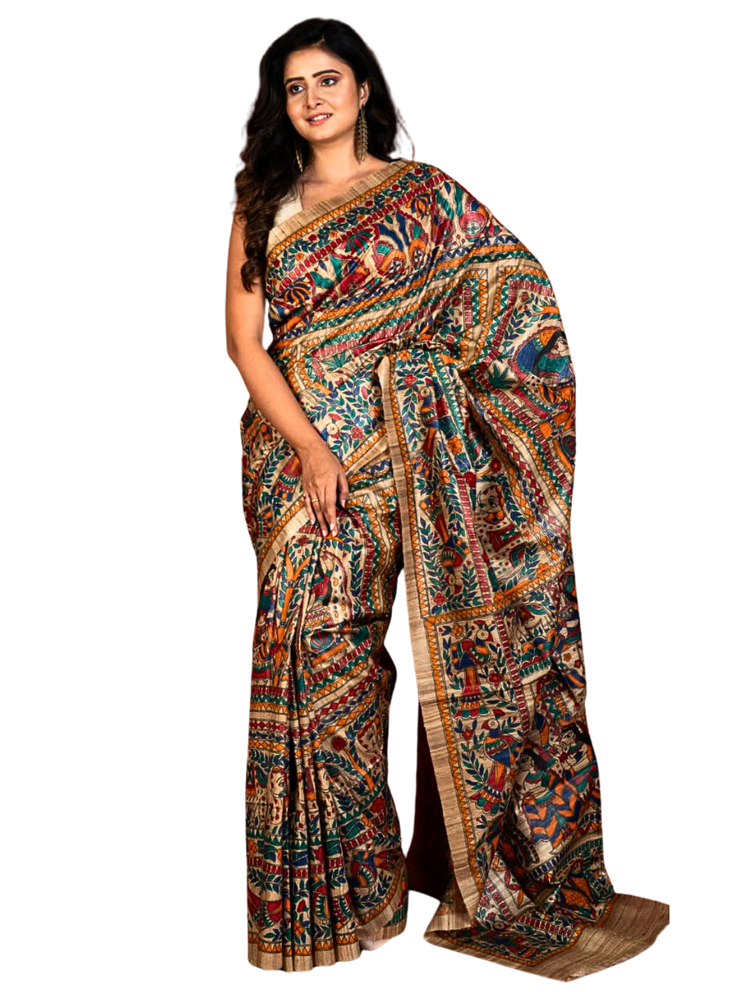 Pure Tussar Silk Madhubani Saree with Matching Blouse Piece