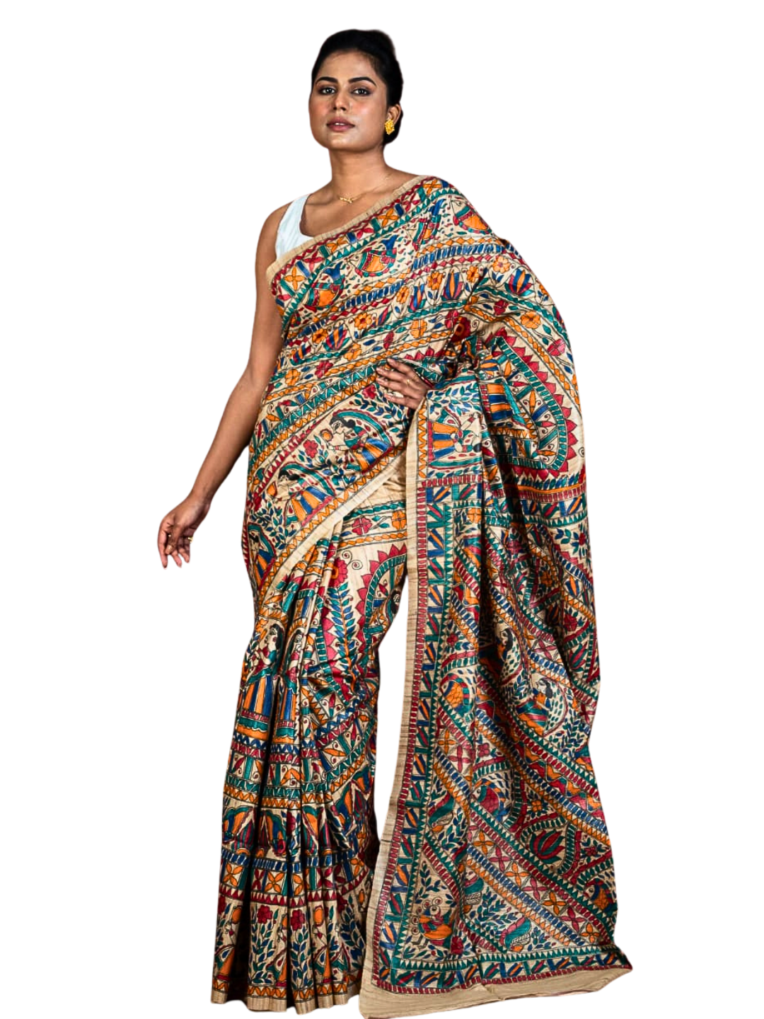 Pure Tussar Silk Madhubani Saree with Matching Blouse Piece