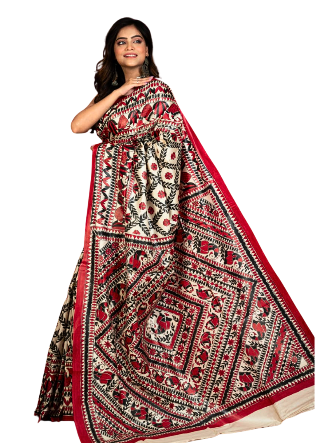 Pure Tussar Silk Madhubani Saree with Matching Blouse Piece