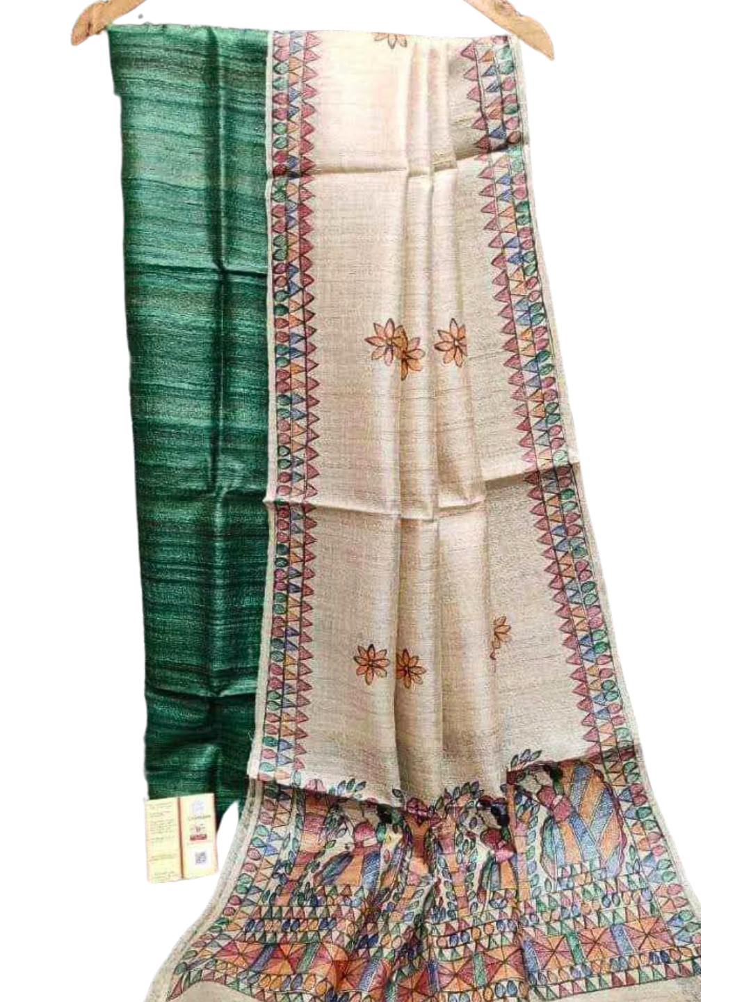 Pure Tussar Silk Unstitched Suit with Hand-Painted Madhubani Pure Tussar Silk Dupatta