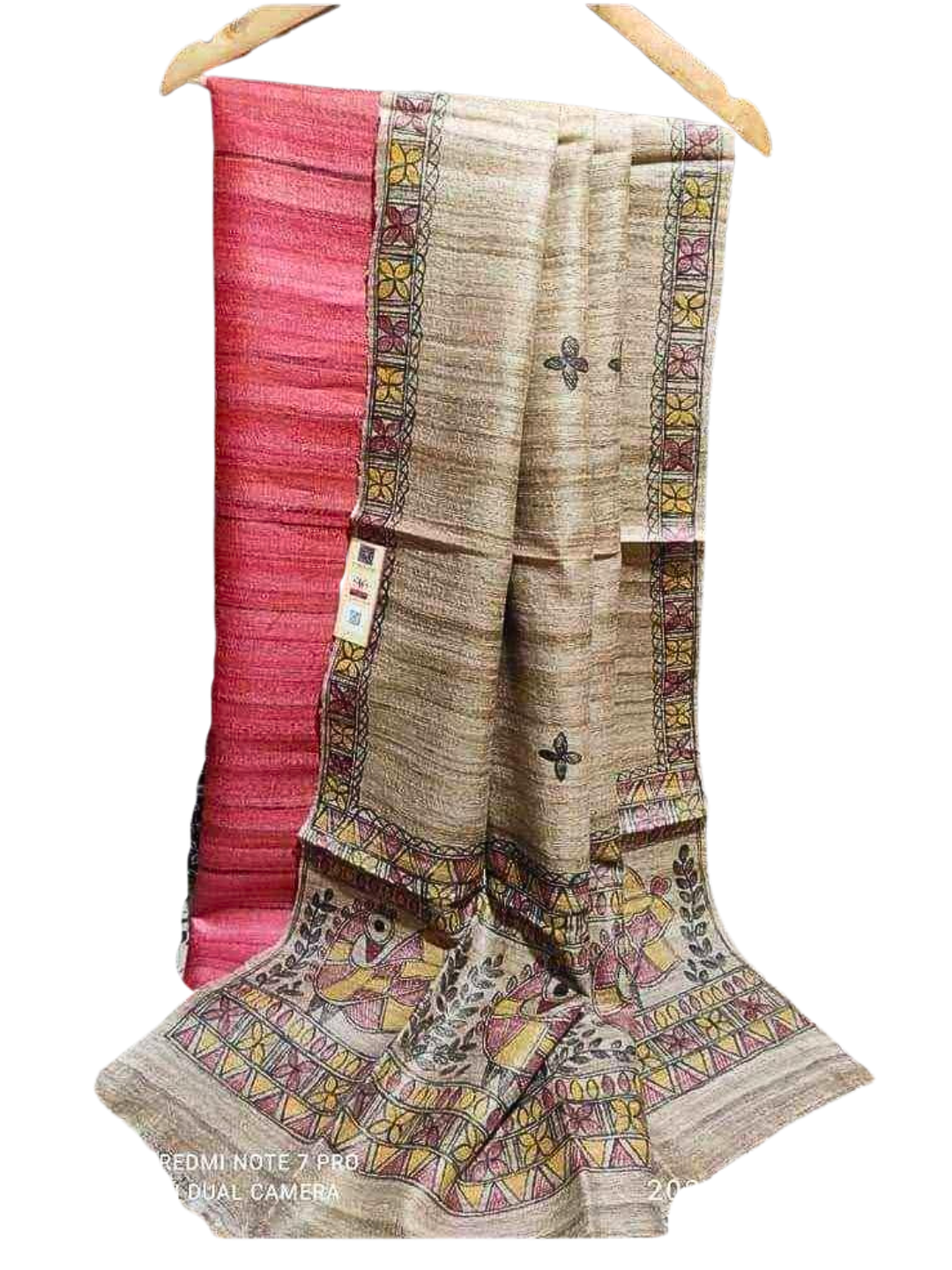 Pure Tussar Silk Unstitched Suit with Hand-Painted Madhubani Pure Tussar Silk Dupatta