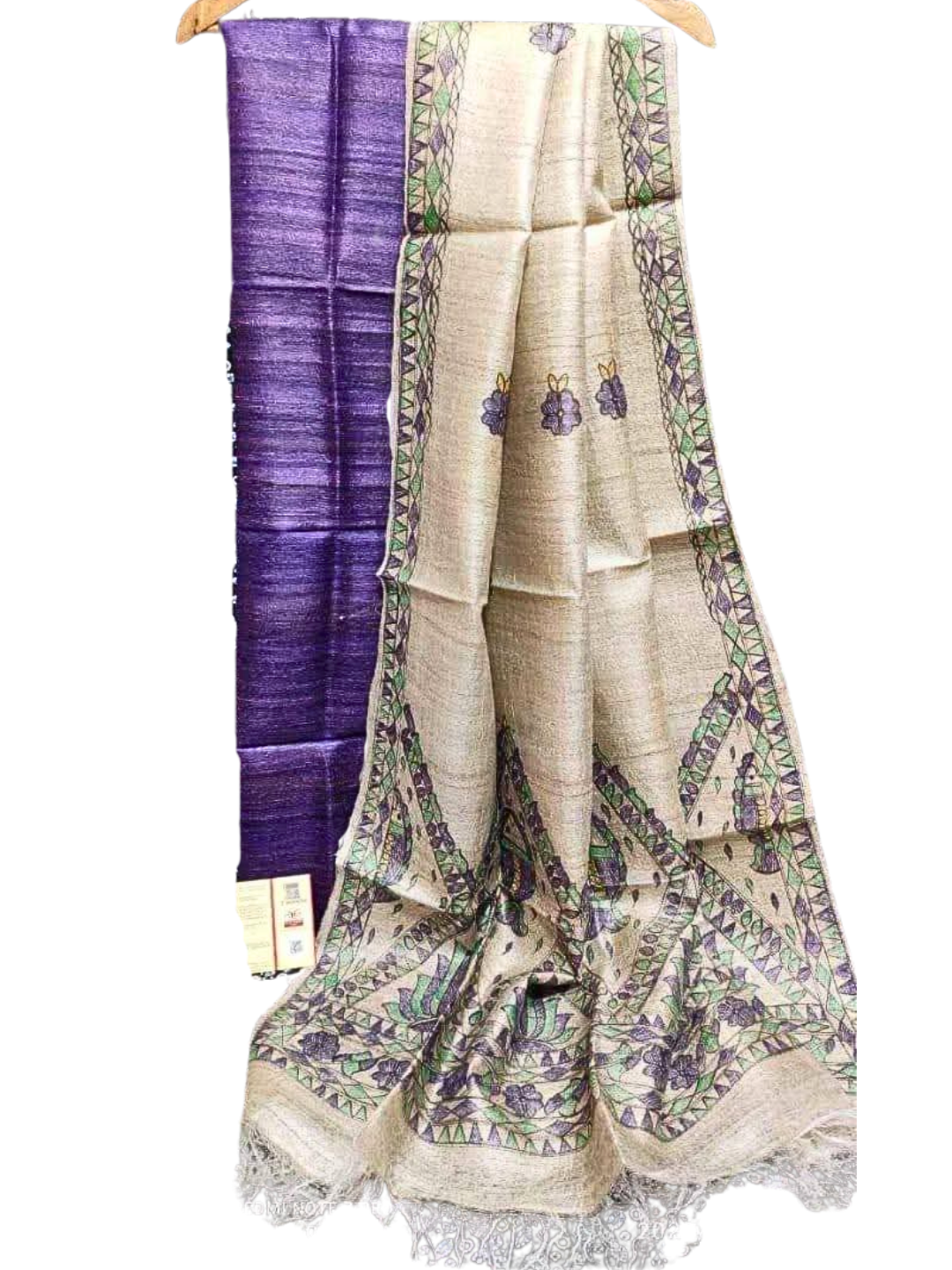 Pure Tussar Silk Unstitched Suit with Hand-Painted Madhubani Pure Tussar Silk Dupatta