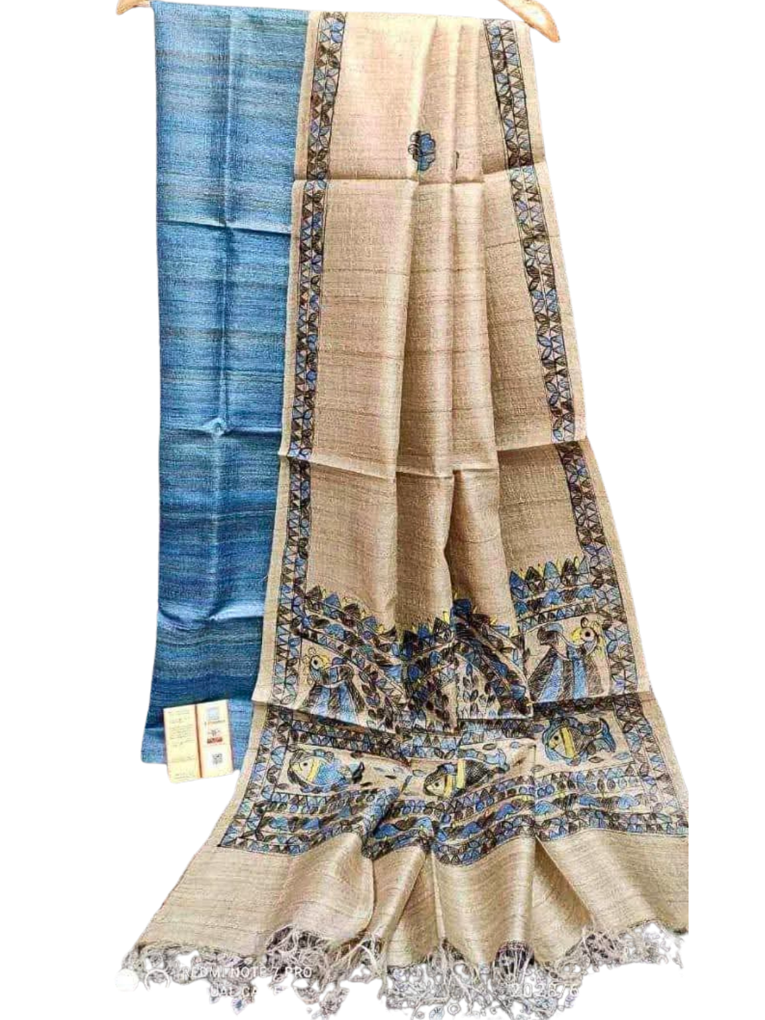 Pure Tussar Silk Unstitched Suit with Hand-Painted Madhubani Pure Tussar Silk Dupatta