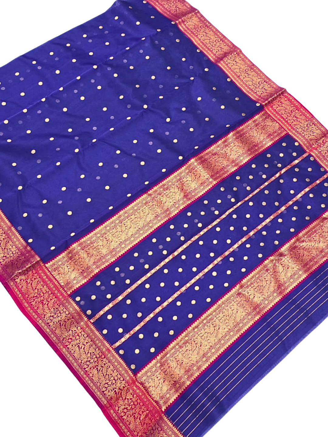 Royal Blue Silk Chanderi Saree with Zari Border