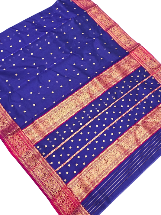 Royal Blue Silk Chanderi Saree with Zari Border