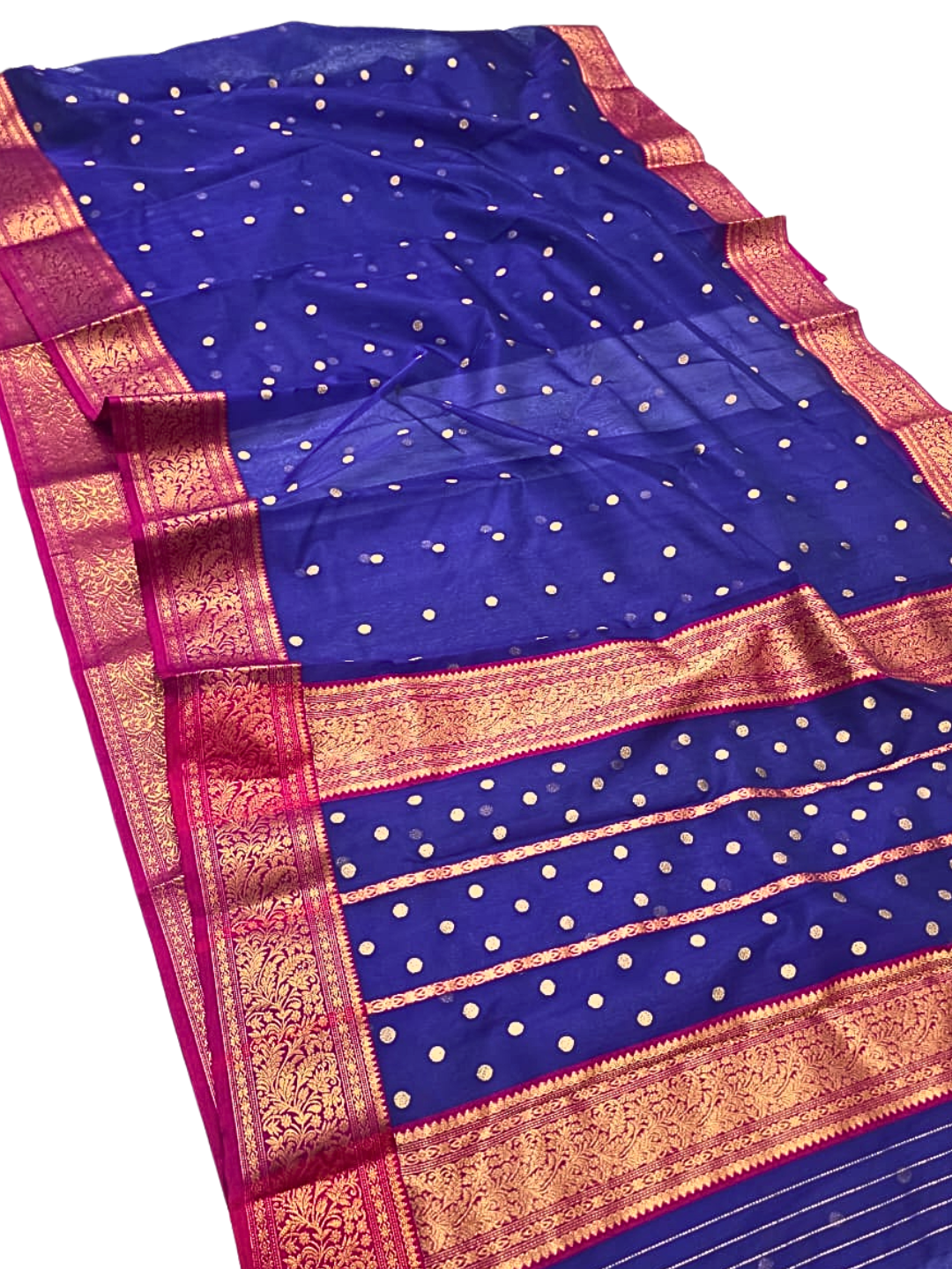 Royal Blue Silk Chanderi Saree with Zari Border