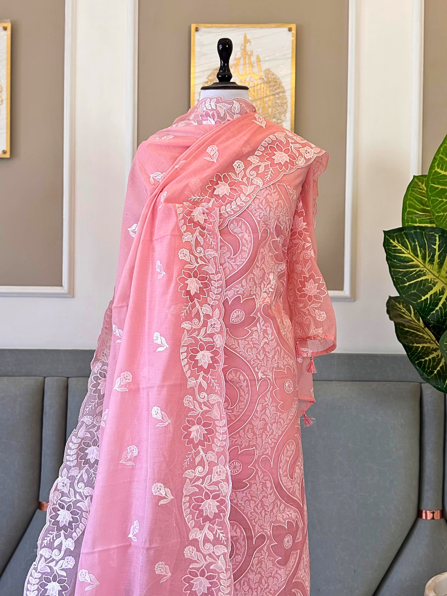 Mal Chanderi Embroidered Summer Suit Set with Dupatta & Cotton Bottom