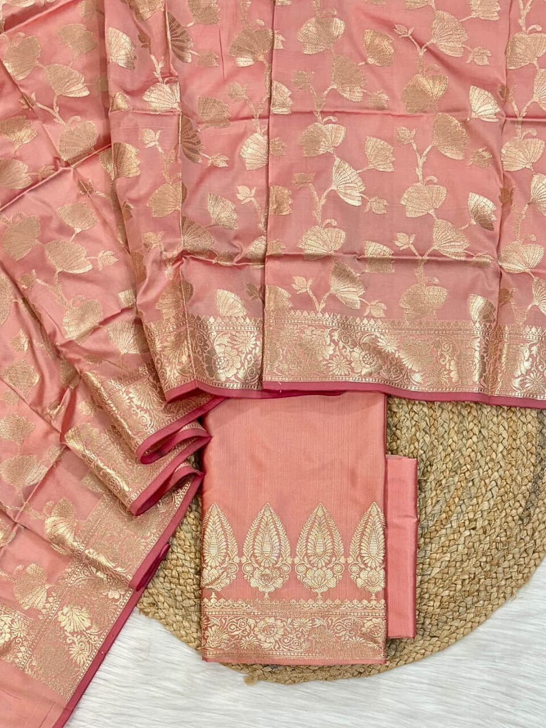 Designer Banarasi  Unstitched Suit Set with Zari Dupatta