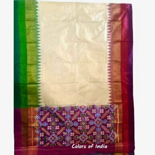 Offwhite  100 % Pure Silk Ikat Dupatta  , FREE  DELIVERY