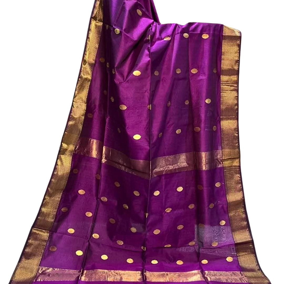 Handwoven Maheshwari Saree – Cotton Silk Blend | Lightweight Summer Wedding & Party Wear Saree with Zari Polka