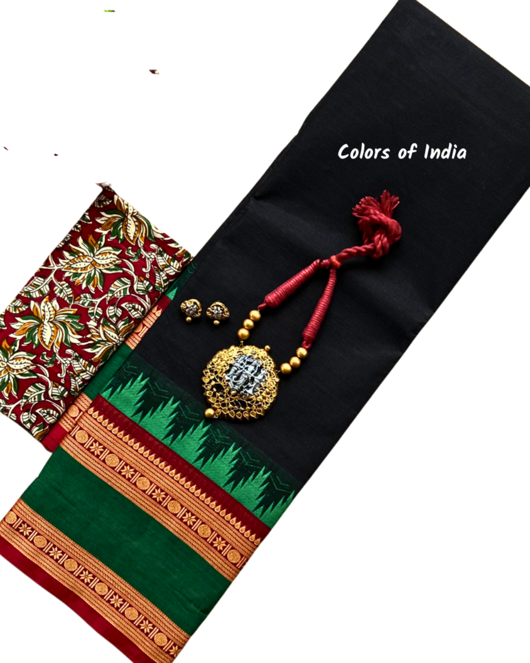 Kanchipuram Cotton Saree with handcrafted tarracotta jewellery  , Free Delivery