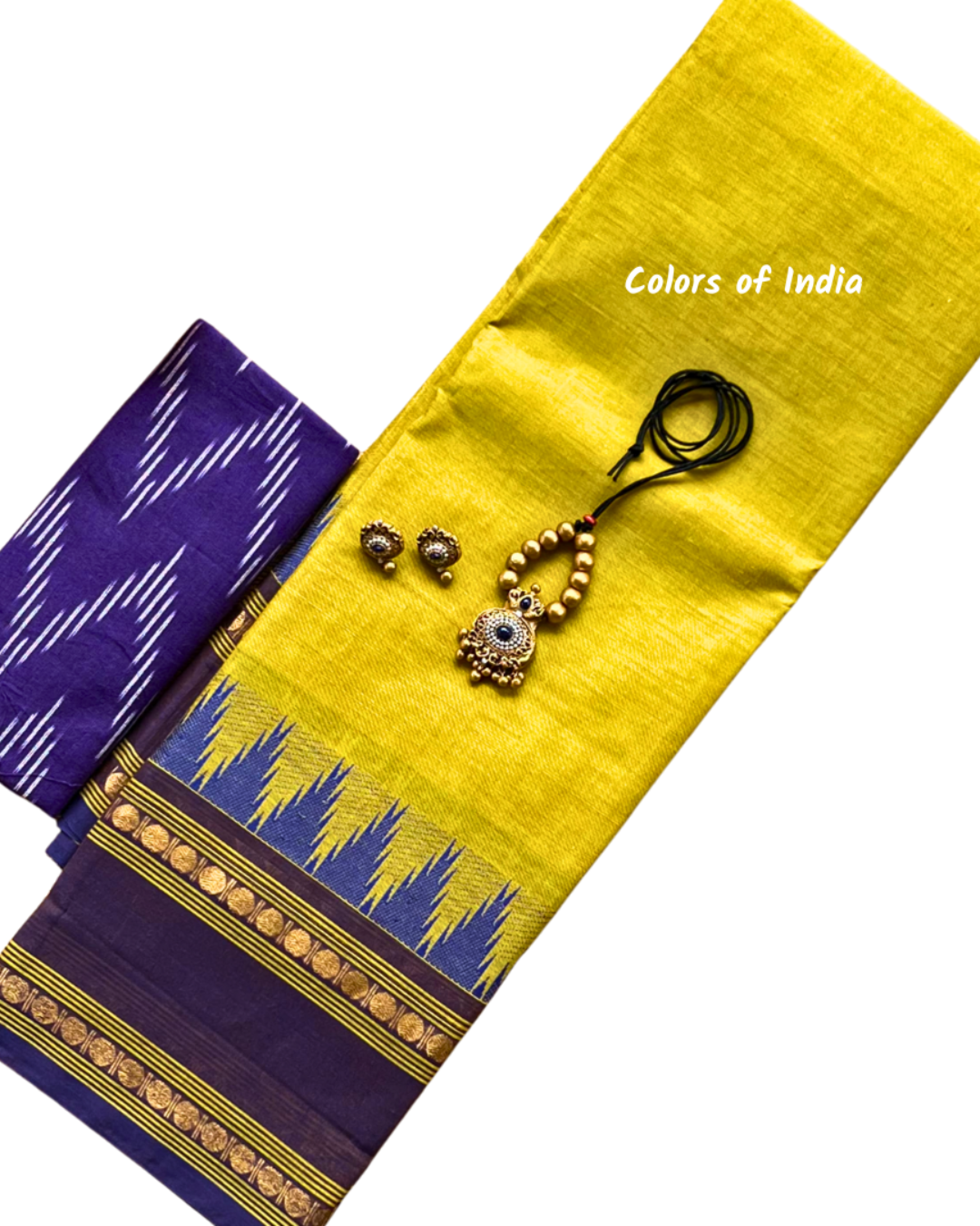 Kanchipuram Cotton Saree with handcrafted tarracotta jewellery  , Free Delivery