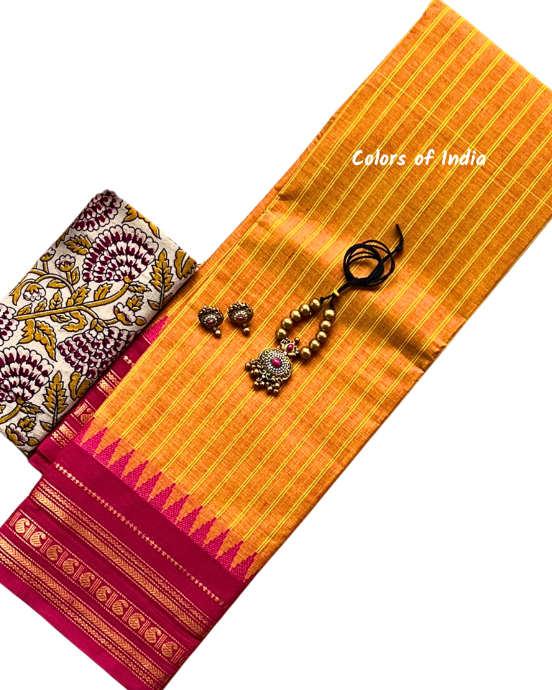 Kanchipuram Cotton Saree with handcrafted tarracotta jewellery  , Free Delivery