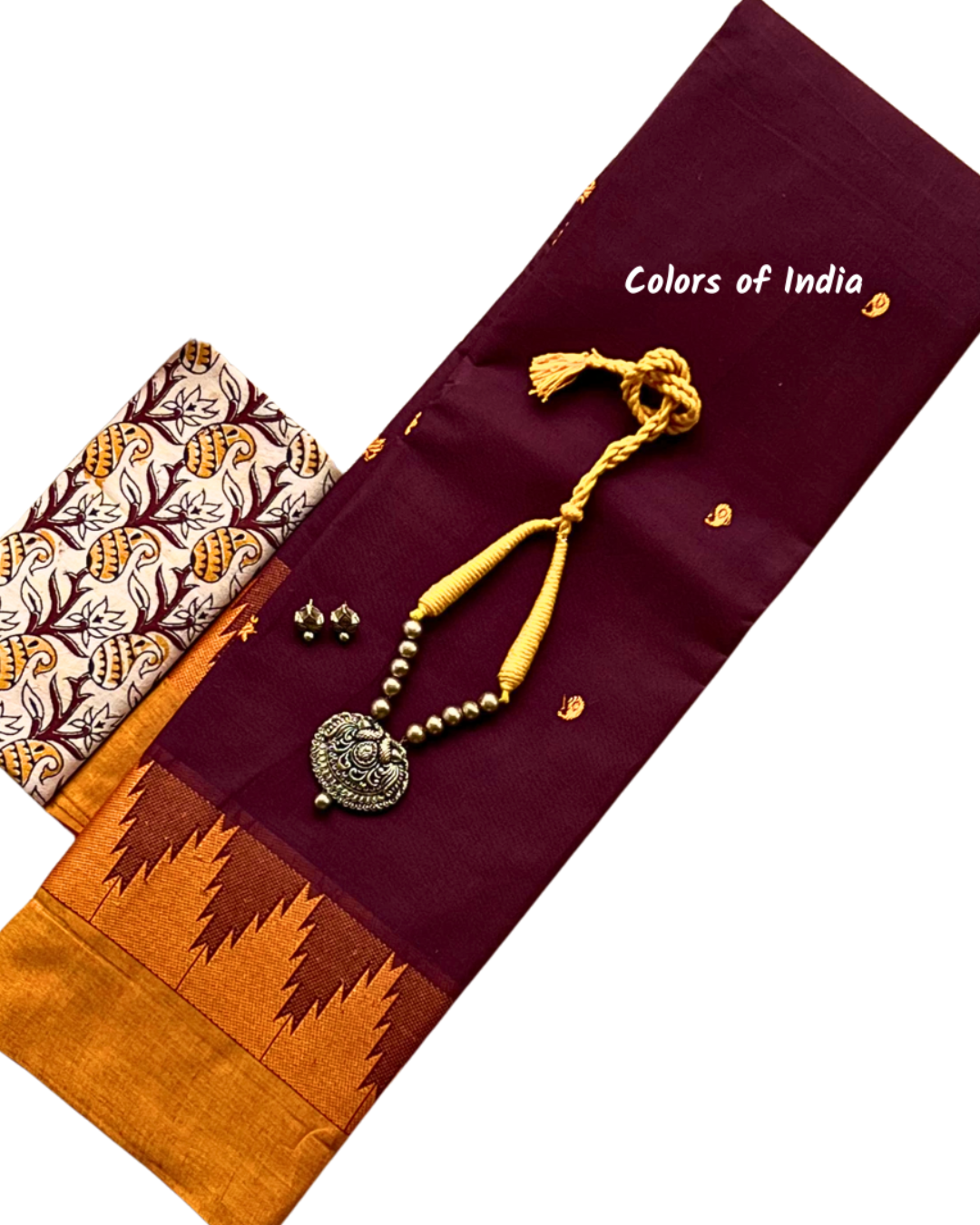 Kanchipuram Cotton Saree with handcrafted tarracotta jewellery  , Free Delivery