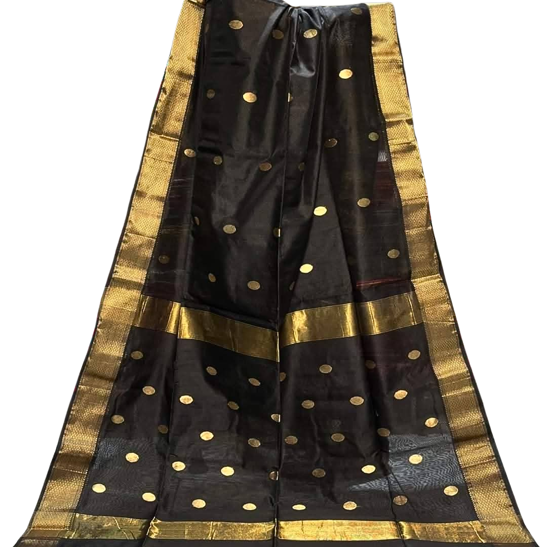 Handwoven Maheshwari Saree – Cotton Silk Blend | Lightweight Summer Wedding & Party Wear Saree with Zari Polka