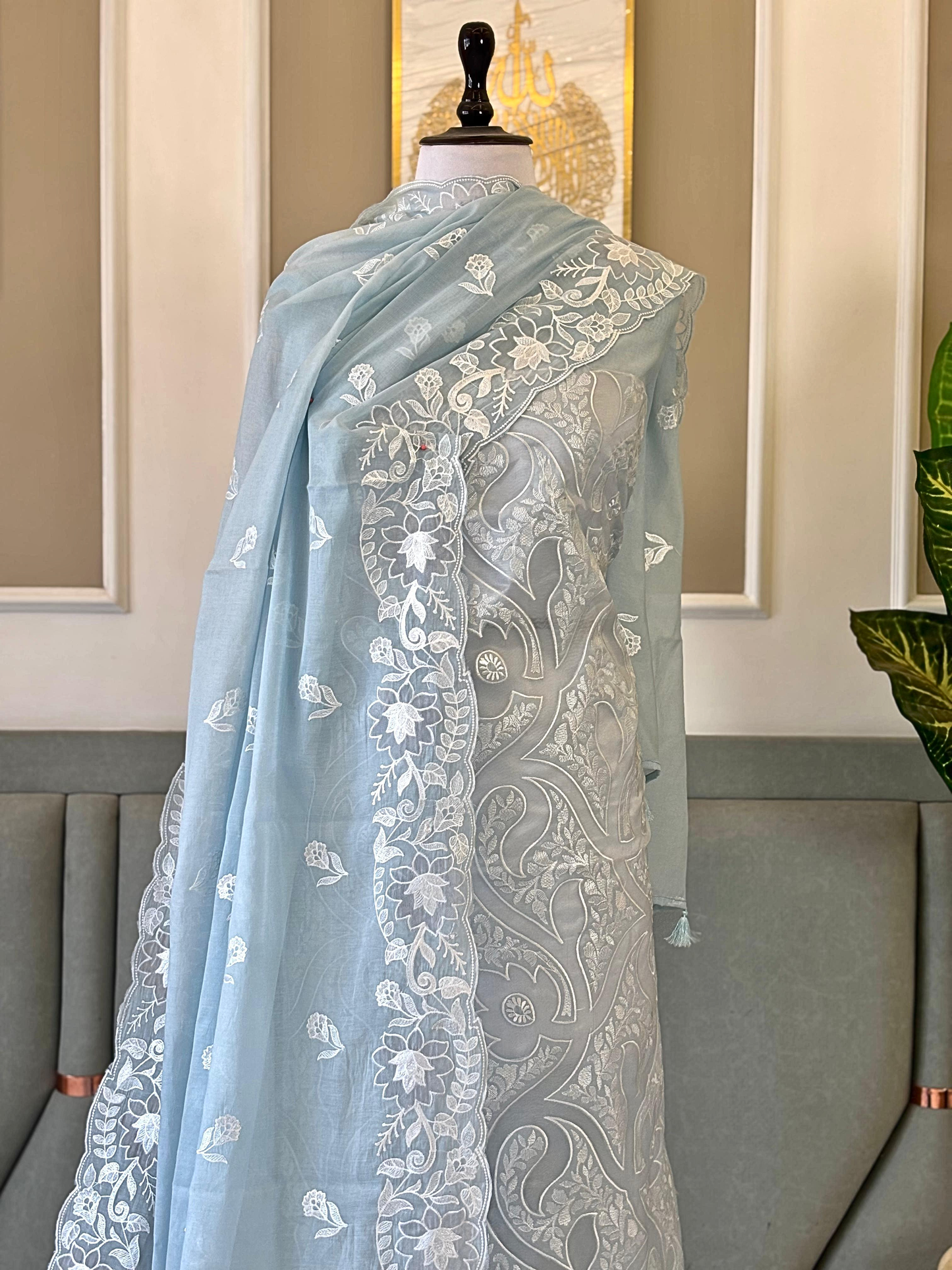 Mal Chanderi Embroidered Summer Suit Set with Dupatta & Cotton Bottom