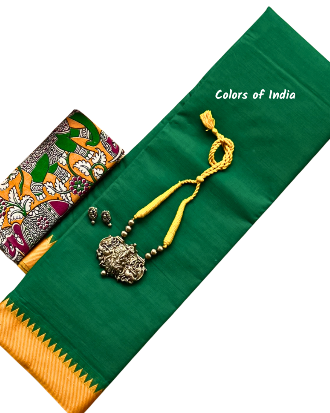 Kanchipuram Cotton Saree with handcrafted tarracotta jewellery  , Free Delivery