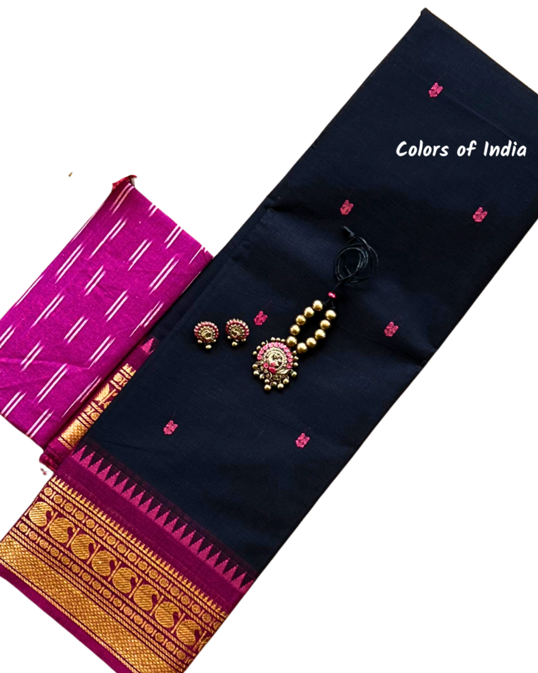 Kanchipuram Cotton Saree with handcrafted tarracotta jewellery  , Free Delivery