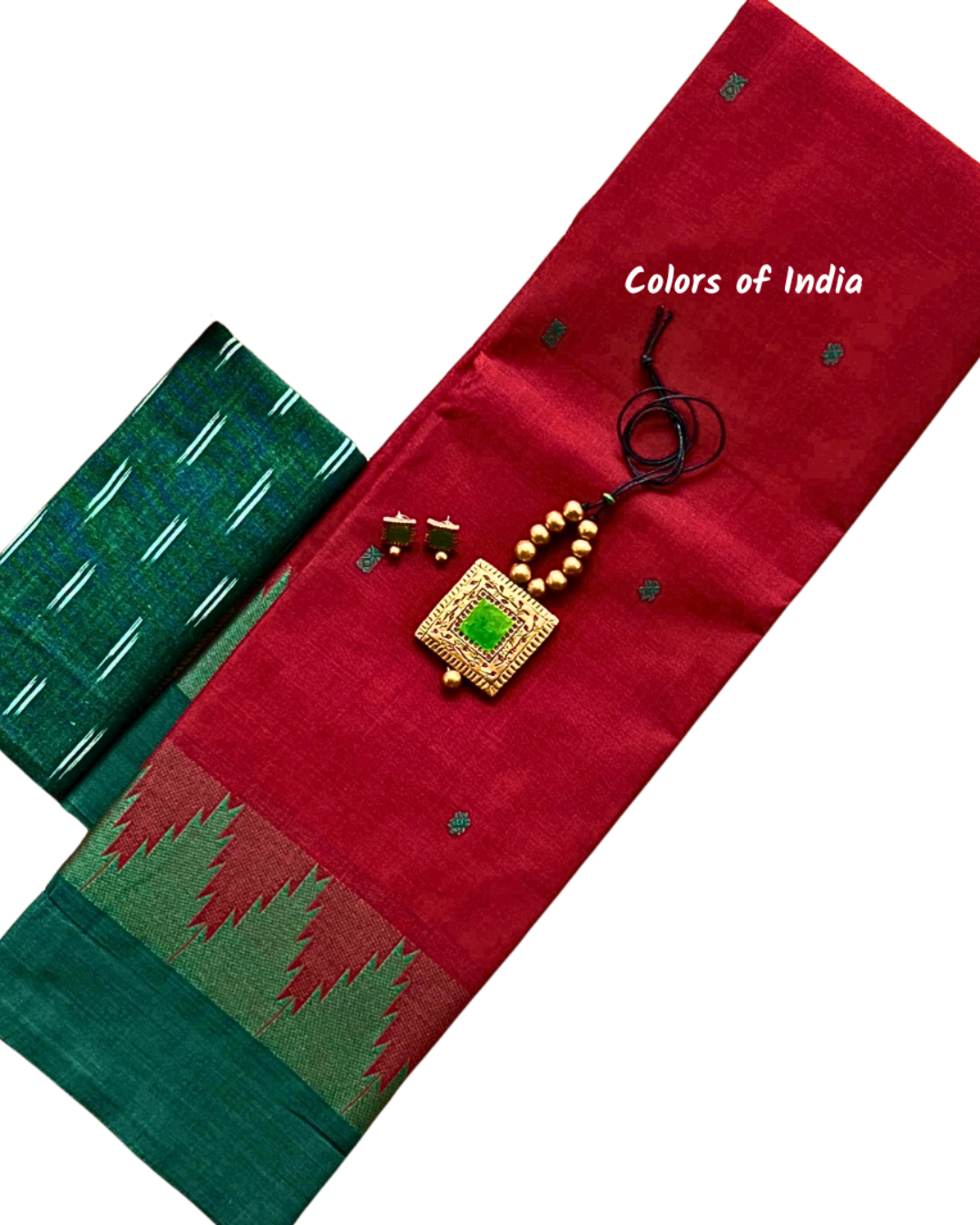 Kanchipuram Cotton Saree with handcrafted tarracotta jewellery  , Free Delivery