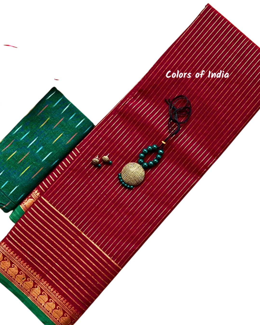 Kanchipuram Cotton Saree with handcrafted tarracotta jewellery  , Free Delivery