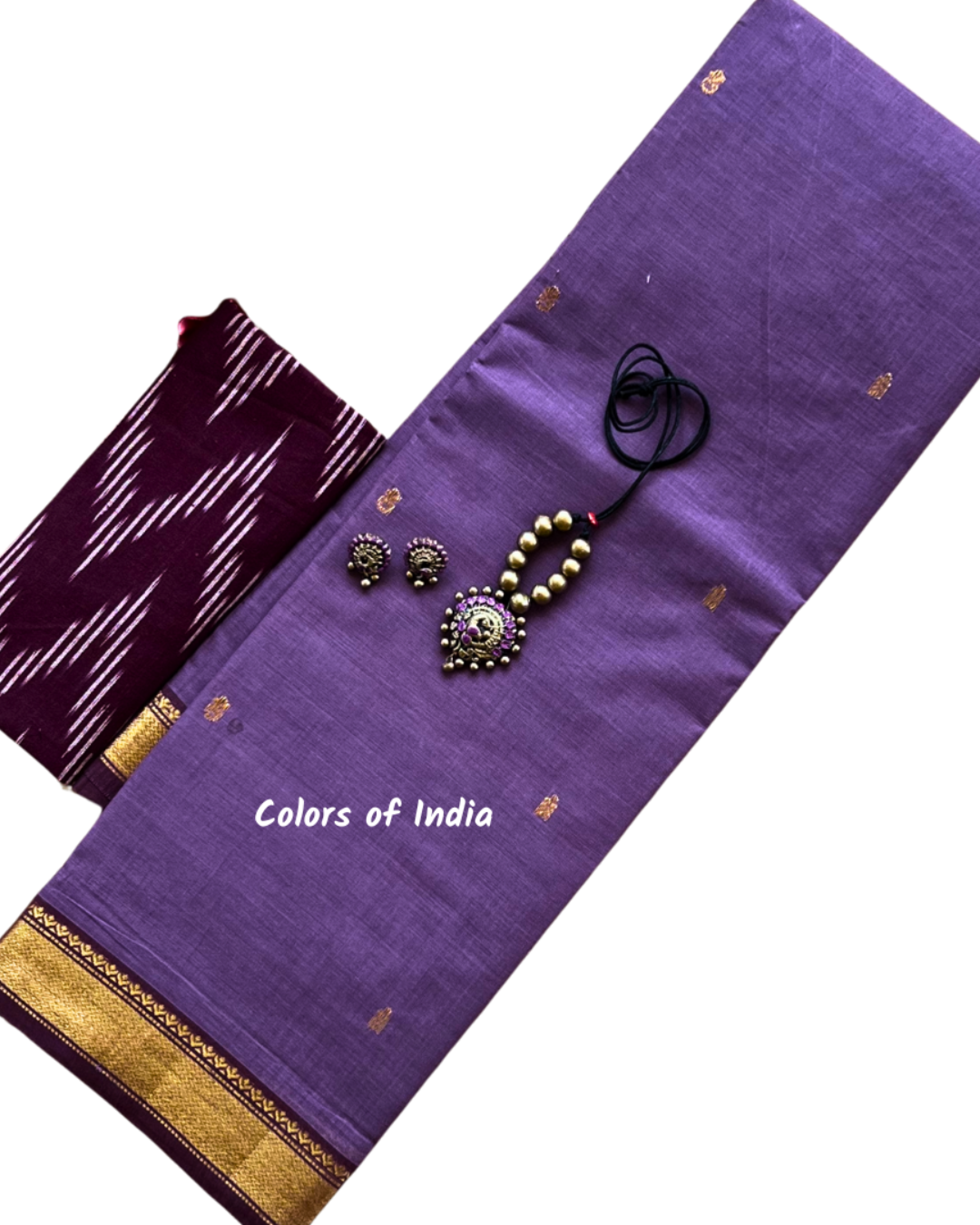 Kanchipuram Cotton Saree with handcrafted tarracotta jewellery  , Free Delivery