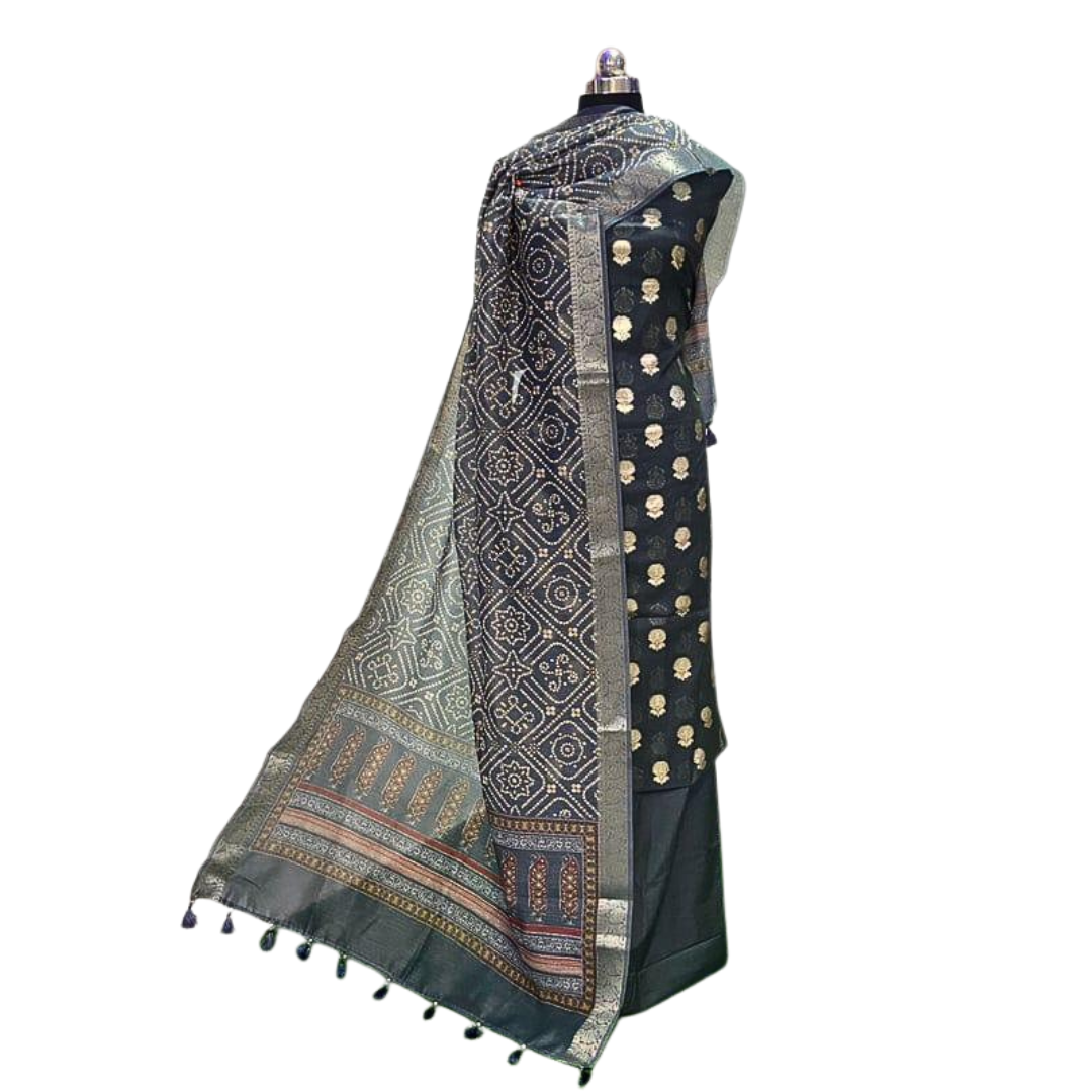 Handwoven Chanderi Cotton Unstitched Salwar Suit Set with Dupatta – Lightweight Festive Ethnic Wear