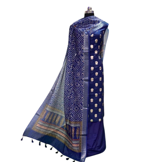 Handwoven Chanderi Cotton Unstitched Salwar Suit Set with Dupatta – Lightweight Festive Ethnic Wear