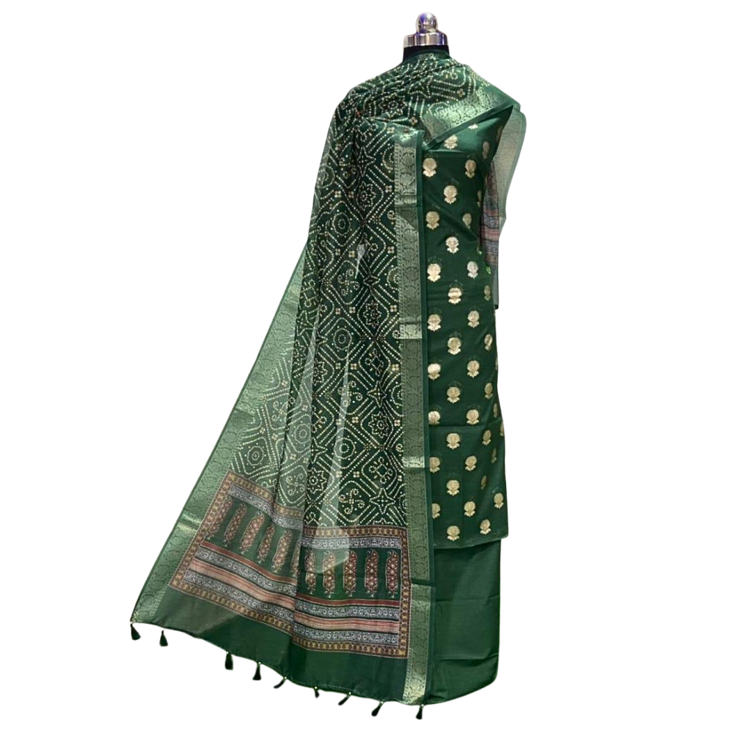 Handwoven Chanderi Cotton Unstitched Salwar Suit Set with Dupatta – Lightweight Festive Ethnic Wear
