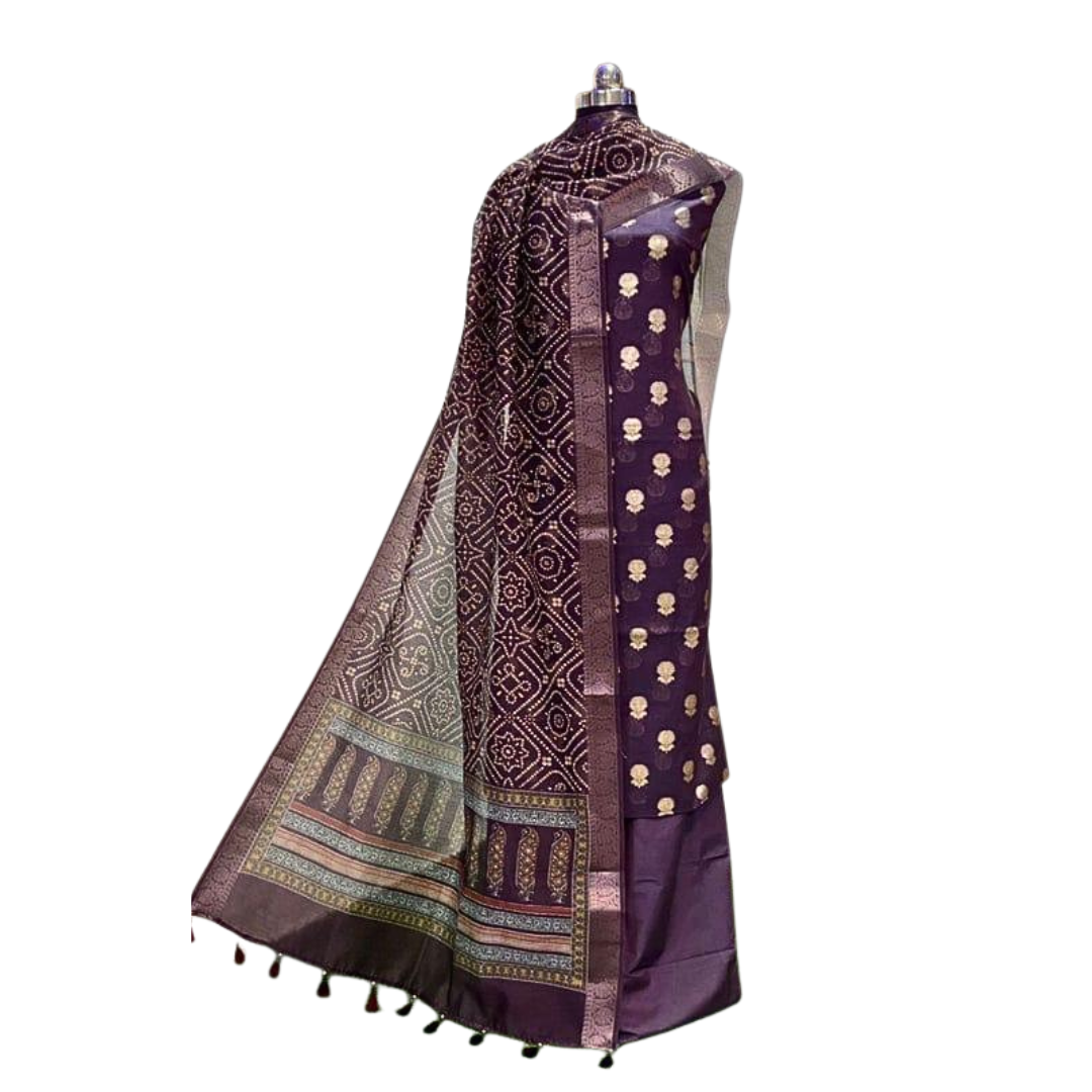 Handwoven Chanderi Cotton Unstitched Salwar Suit Set with Dupatta – Lightweight Festive Ethnic Wear
